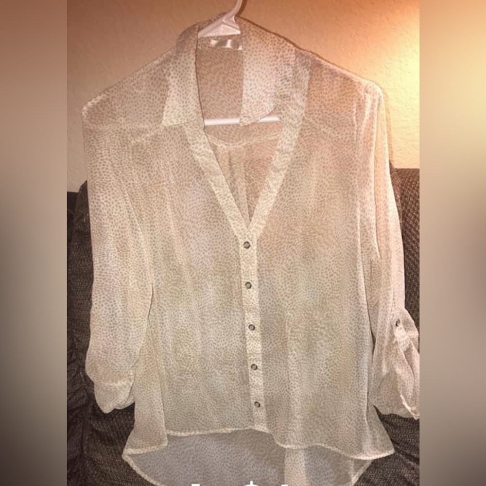 3/$15. Bundle sale HAVE brand cream and tan sheer button up blouse size large